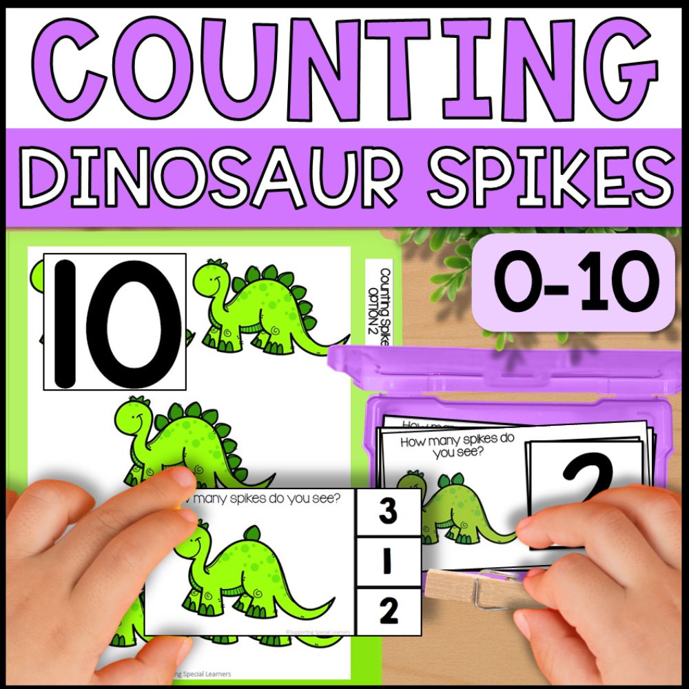 Counting Dinosaur Spikes 0 to 10: Adapted Book, Task Cards & More