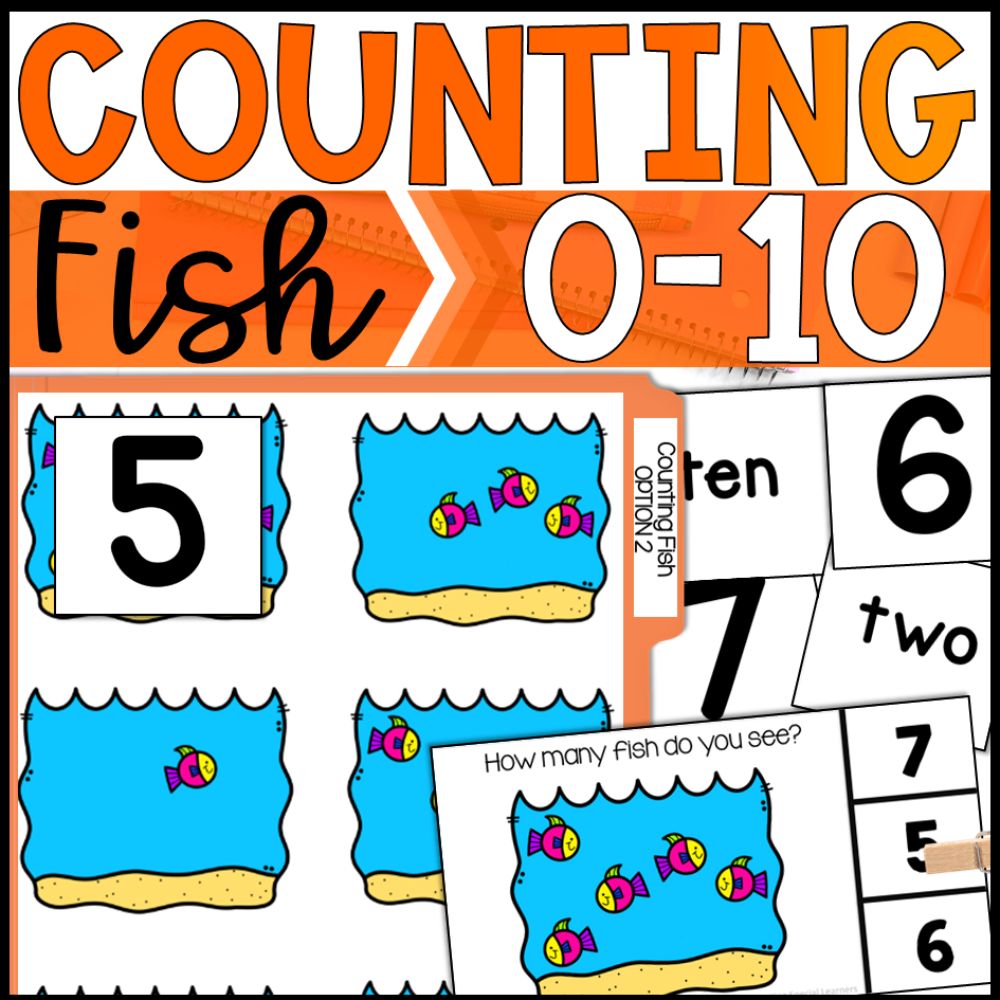 Counting Fish 0 to 10: Interactive Book, 44 Task Cards & File Folders