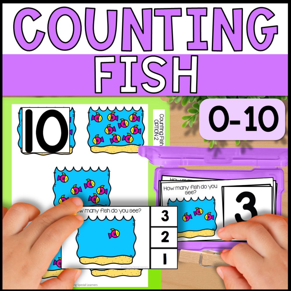 Counting Fishes 0 to 10: Interactive Book, 44 Task Cards & File Folders
