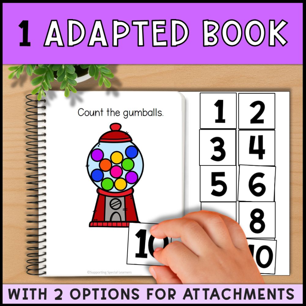 Counting Gumballs 0 to 10: Adapted Book, 44 Task Cards & File Folders