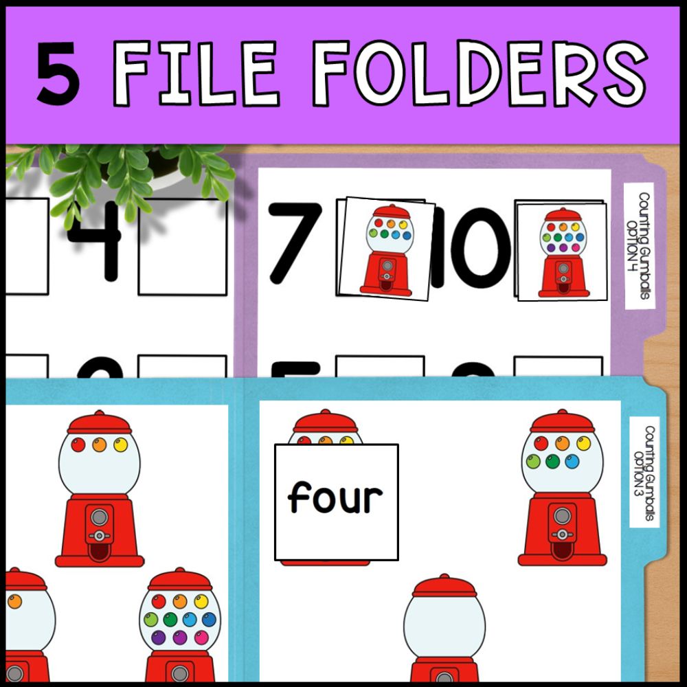 Counting Gumballs 0 to 10: Adapted Book, 44 Task Cards & File Folders