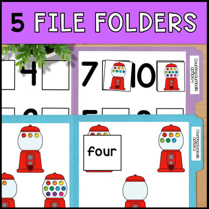 Counting Gumballs 0 to 10: Adapted Book, 44 Task Cards & File Folders