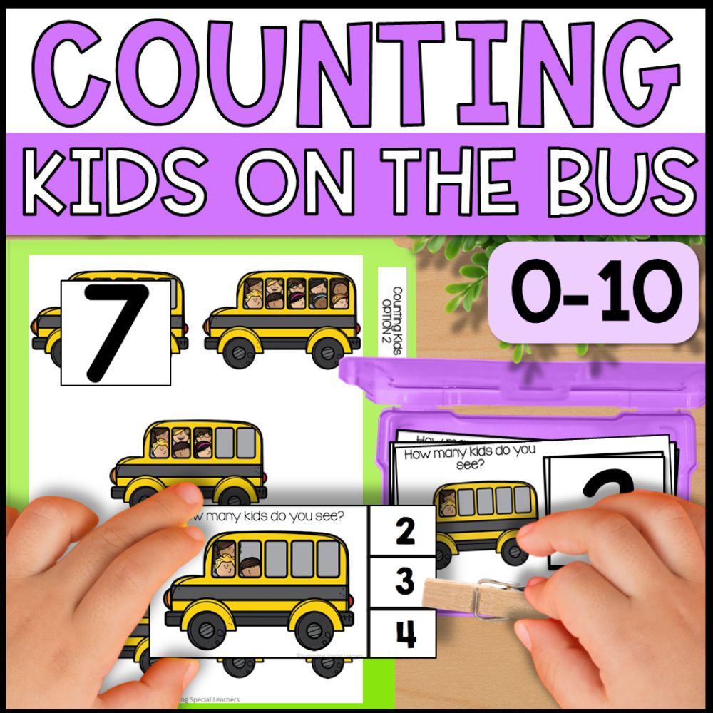 Counting Kids on the Bus 0 to 10: Adapted Book, Task Cards & File Folders