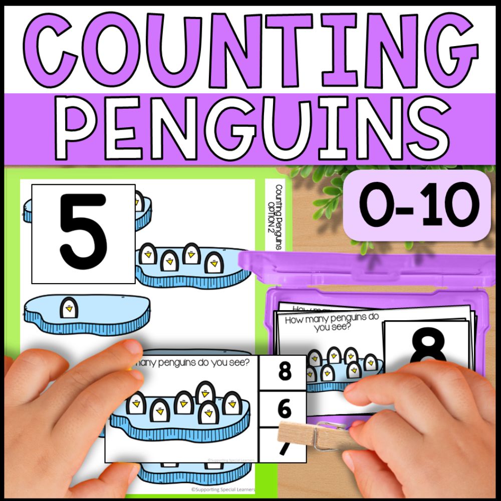 Counting Penguins 0 to 10: Adapted Book, 44 Task Cards & File Folders