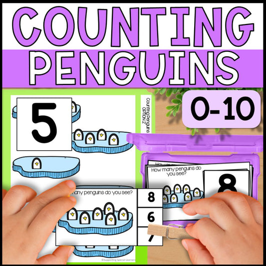 Counting Penguins 0 to 10: Adapted Book, 44 Task Cards & File Folders