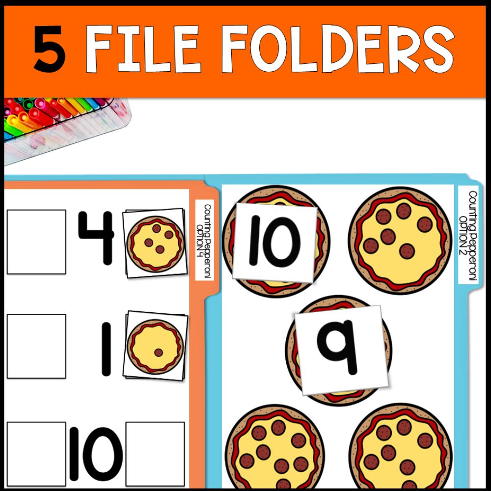 counting pepperoni 0 to 10 5 file folders