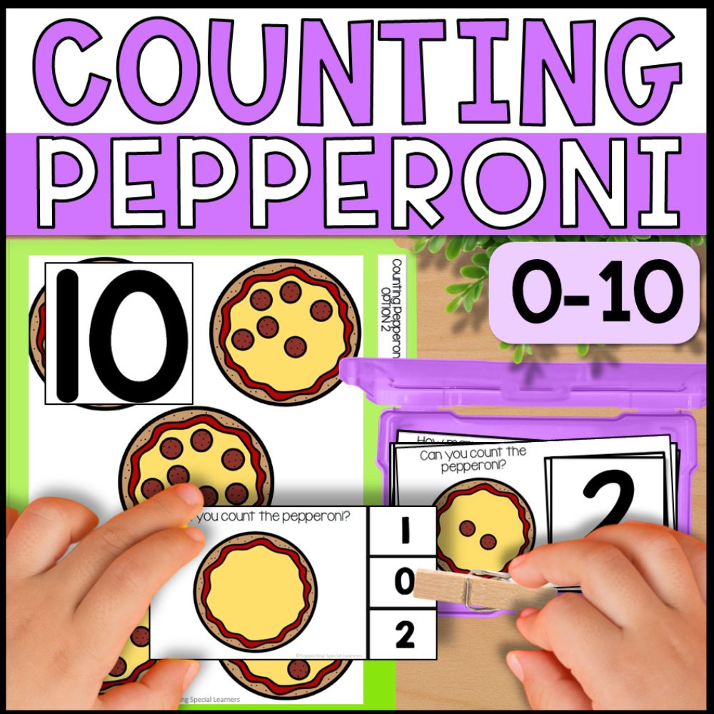 Counting Pepperoni 0 to 10: Adapted Book, 44 Task Cards & File Folders