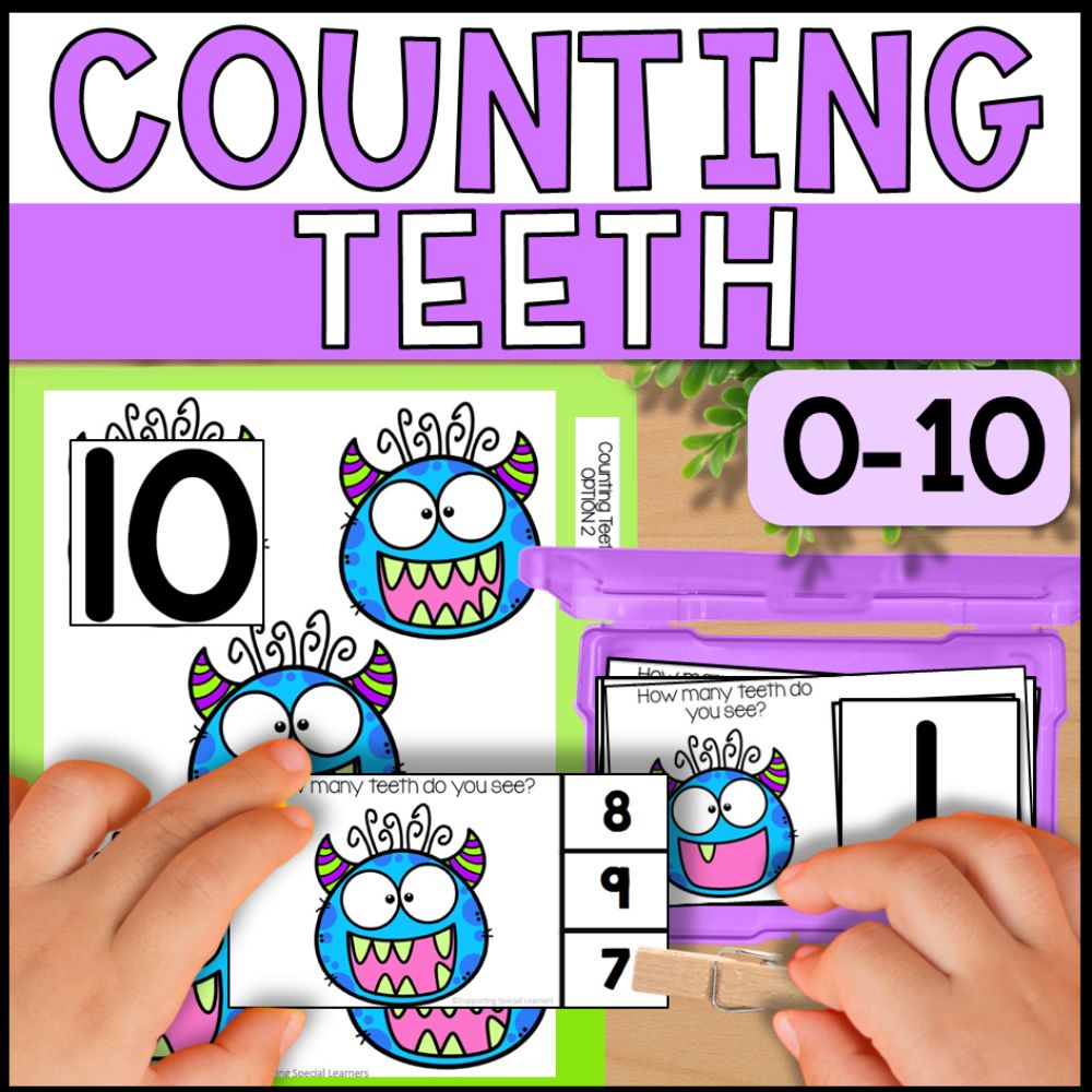 Counting Teeth 0 to 10: Adapted Book, 44 Task Cards and 5 File Folders