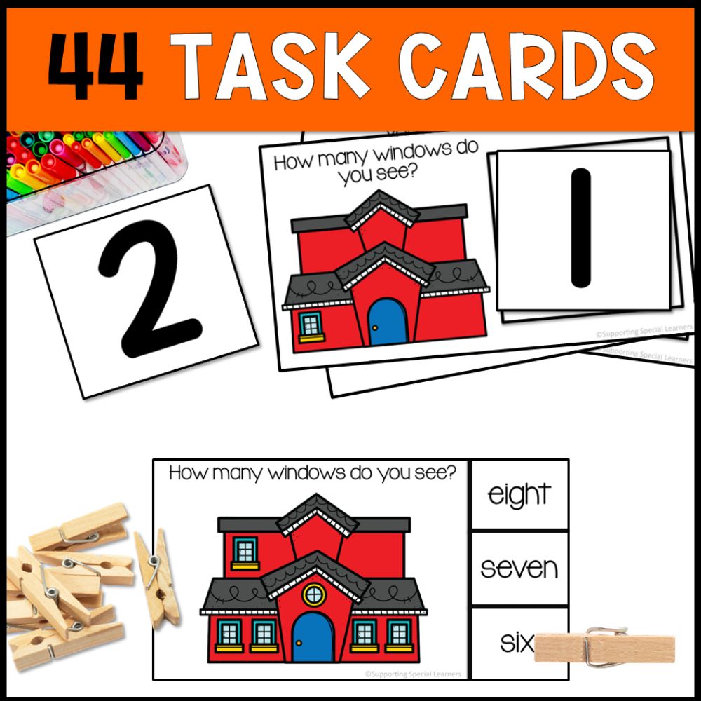 Counting Window Counting Windows 0 to 10: Adapted Book, 44 Task Cards & 5 File Folders