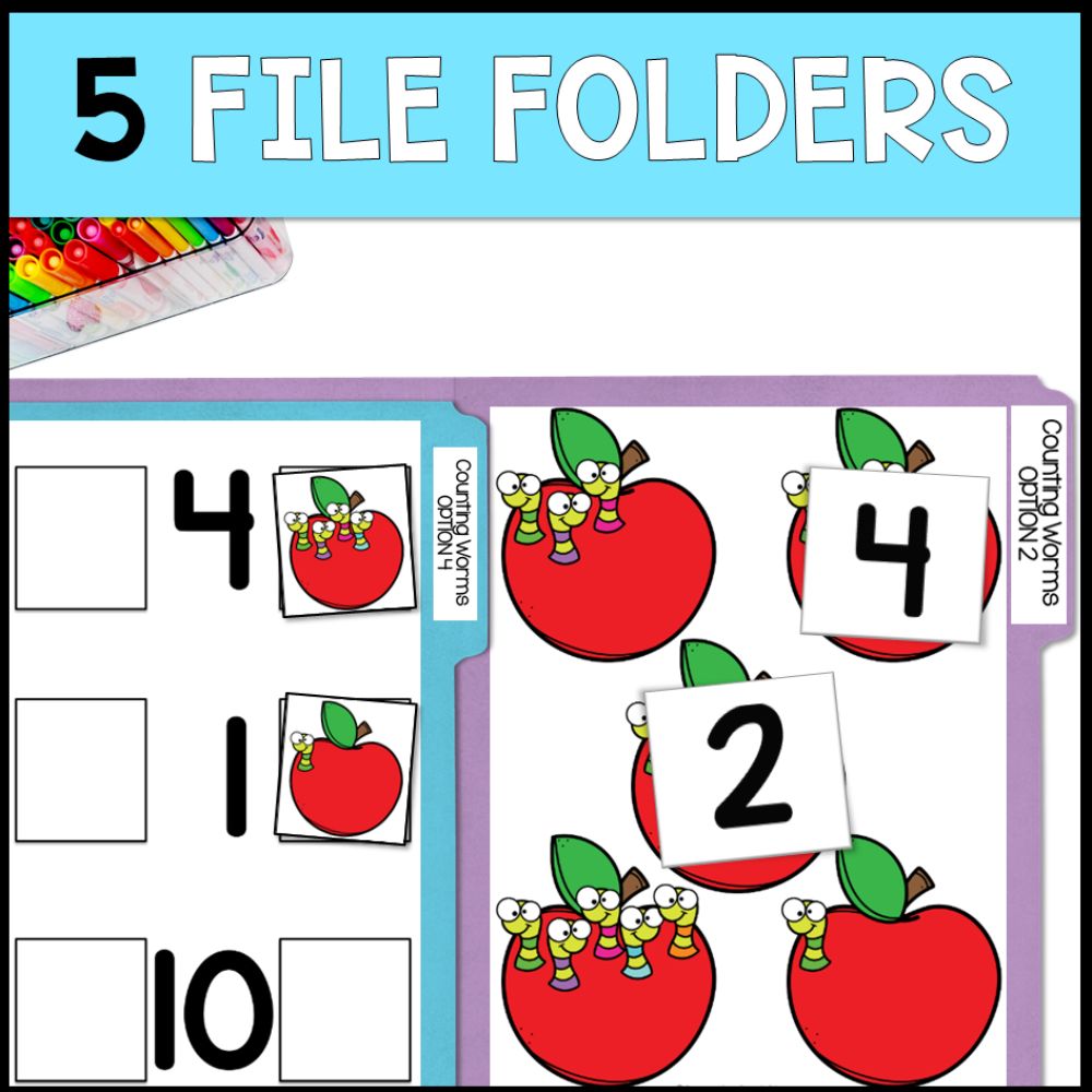 Counting Worms 0 to 10: Adapted Book, 44 Task Cards and 5 File Folders