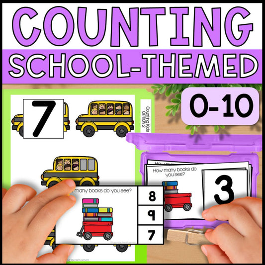 Counting to 10 School Themed Bundle: Adapted Books, Task Cards & File Folders