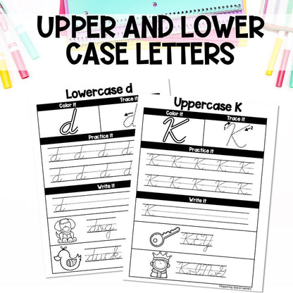 cursive handwriting practice pages upper and lowercase letters