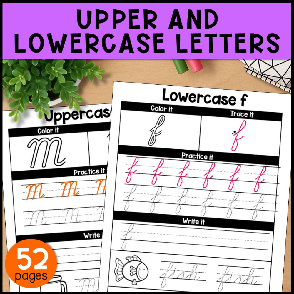 Cursive Handwriting Practice Pages: Upper & Lower Case Letters & Words