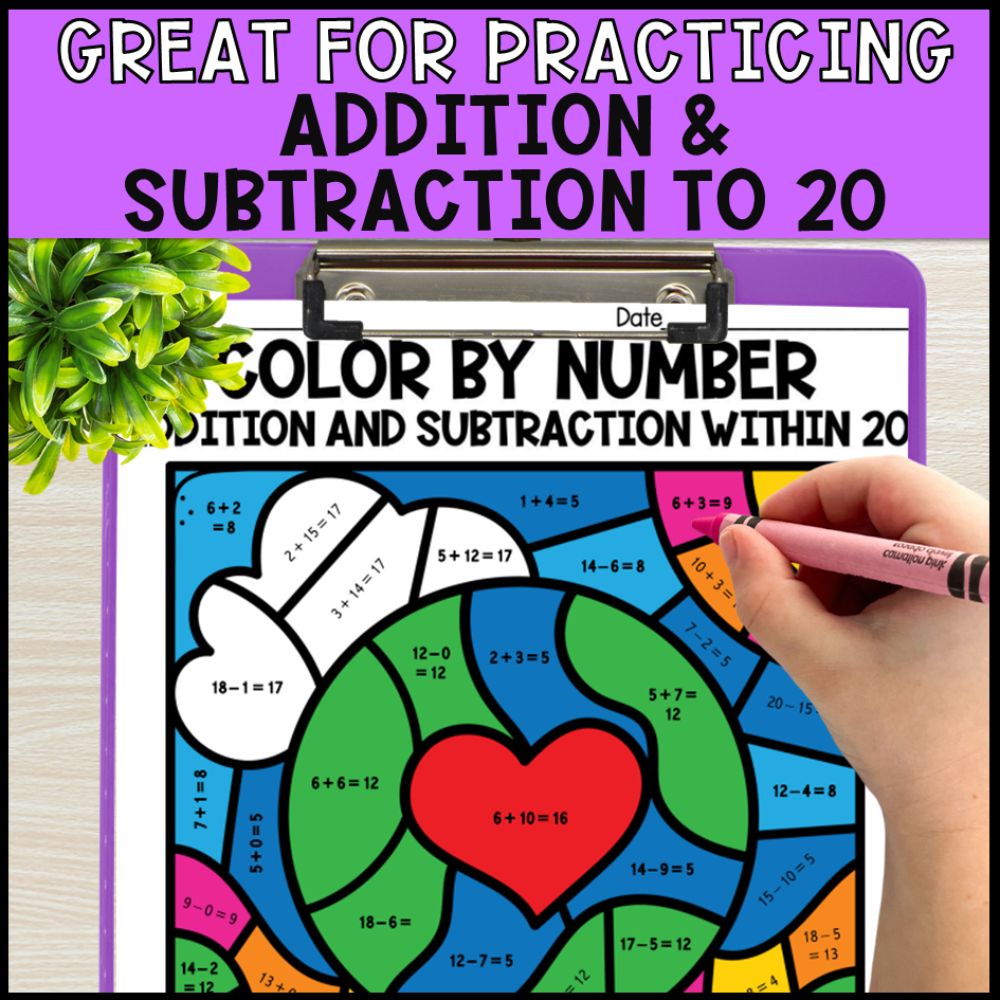 earth day color by number addition and subtraction within 20