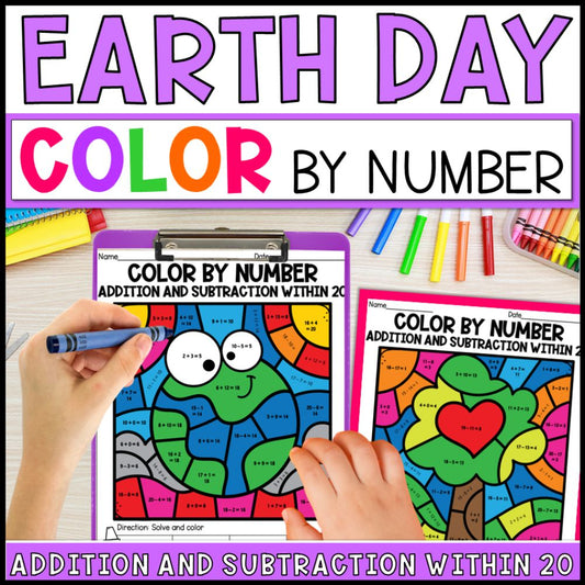 earth day color by number addition and subtraction within 20 cover