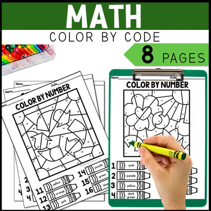 earth day math, literacy and art color by code