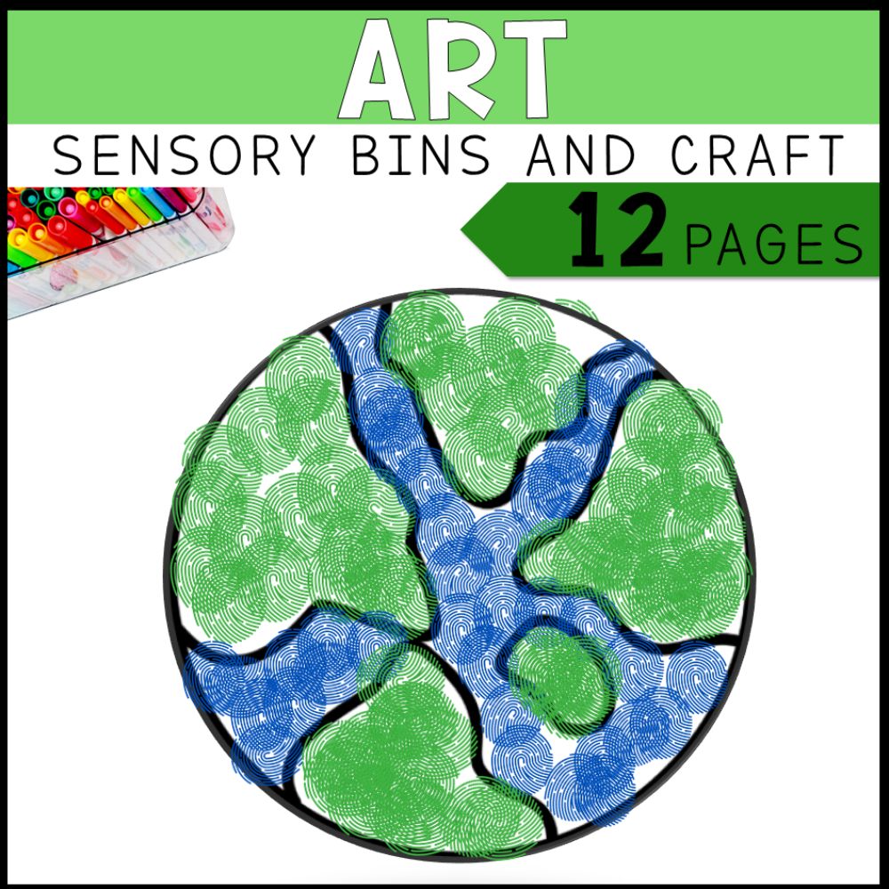 earth day math, literacy and art sensory bins and craft