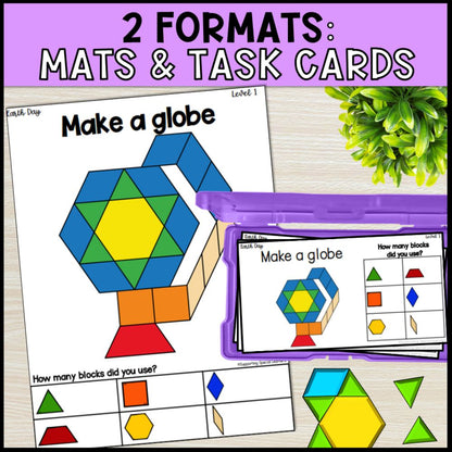 Earth Day Pattern Block Mats and Task Cards - Special Education