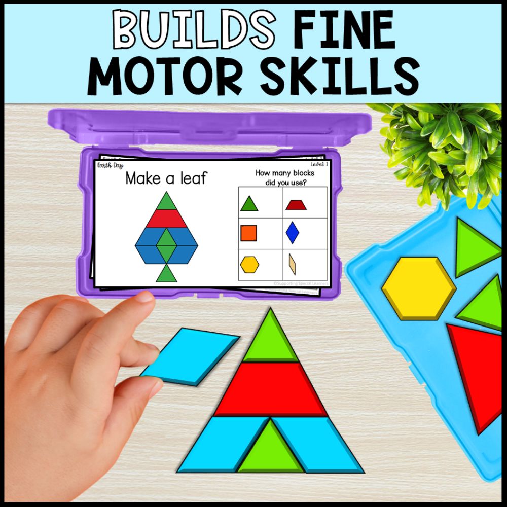 earth day pattern block mats and task cards - special education builds fine motor skills