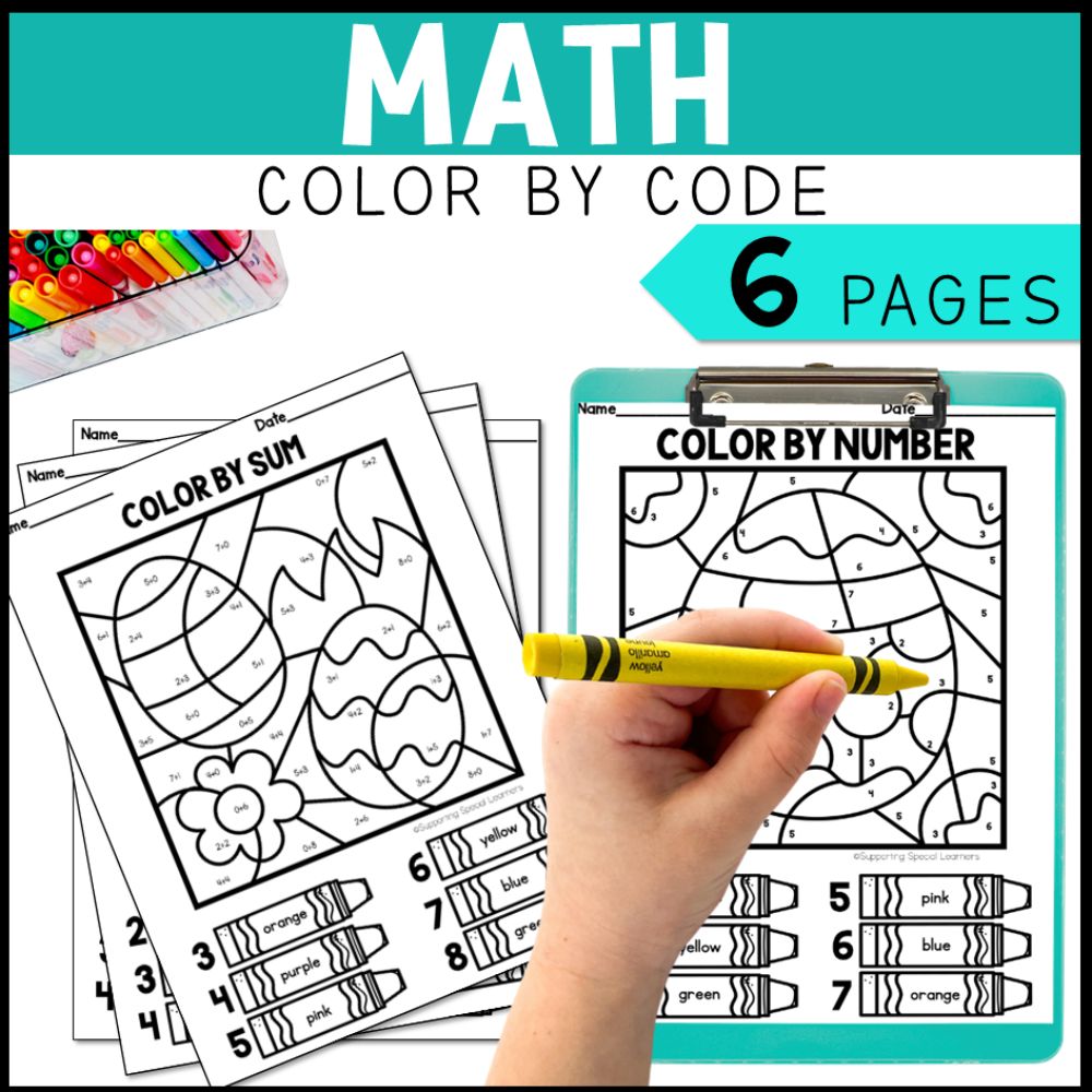easter math, literacy and art color by code