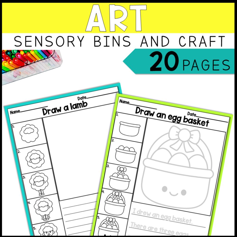 easter math, literacy and art sensory bins and craft