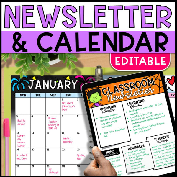Editable Monthly Newsletter Template & Printable Calendar
