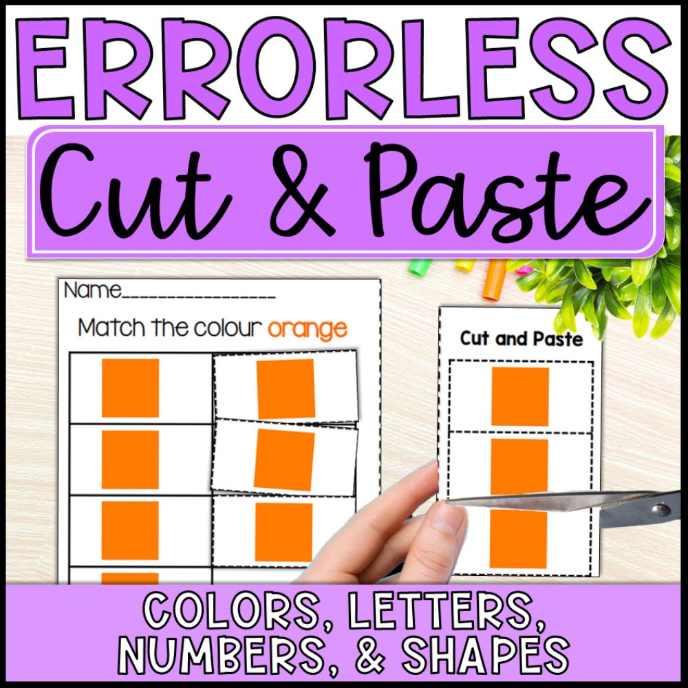 errorless learning cut and paste activities colors, letters and more cover