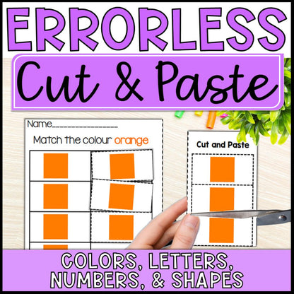 errorless learning cut and paste activities colors, letters and more cover