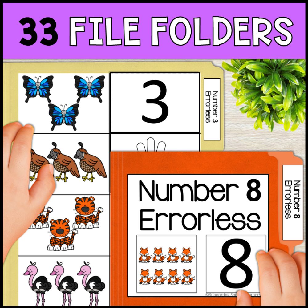 errorless learning numbers 1-10 33 file folders and task boxes