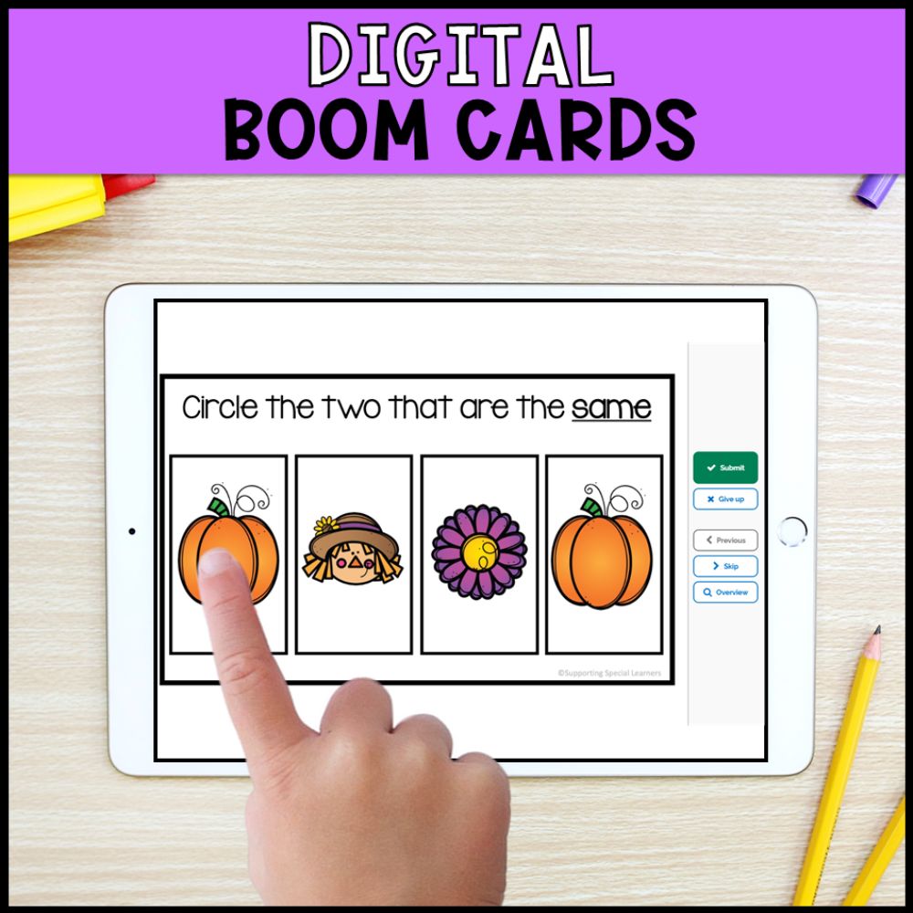 Fall Task Boxes and Boom Cards - Math, Literacy and Fine Motor