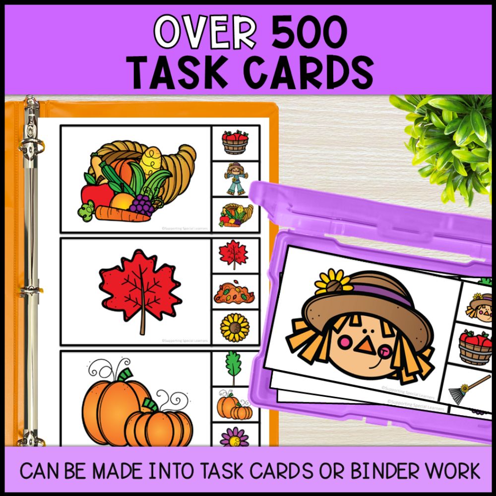 Fall Task Boxes and Boom Cards - Math, Literacy and Fine Motor