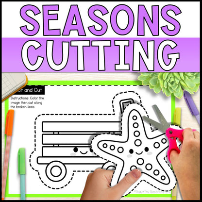 fine motor cutting practice for special education - 4 seasons cover