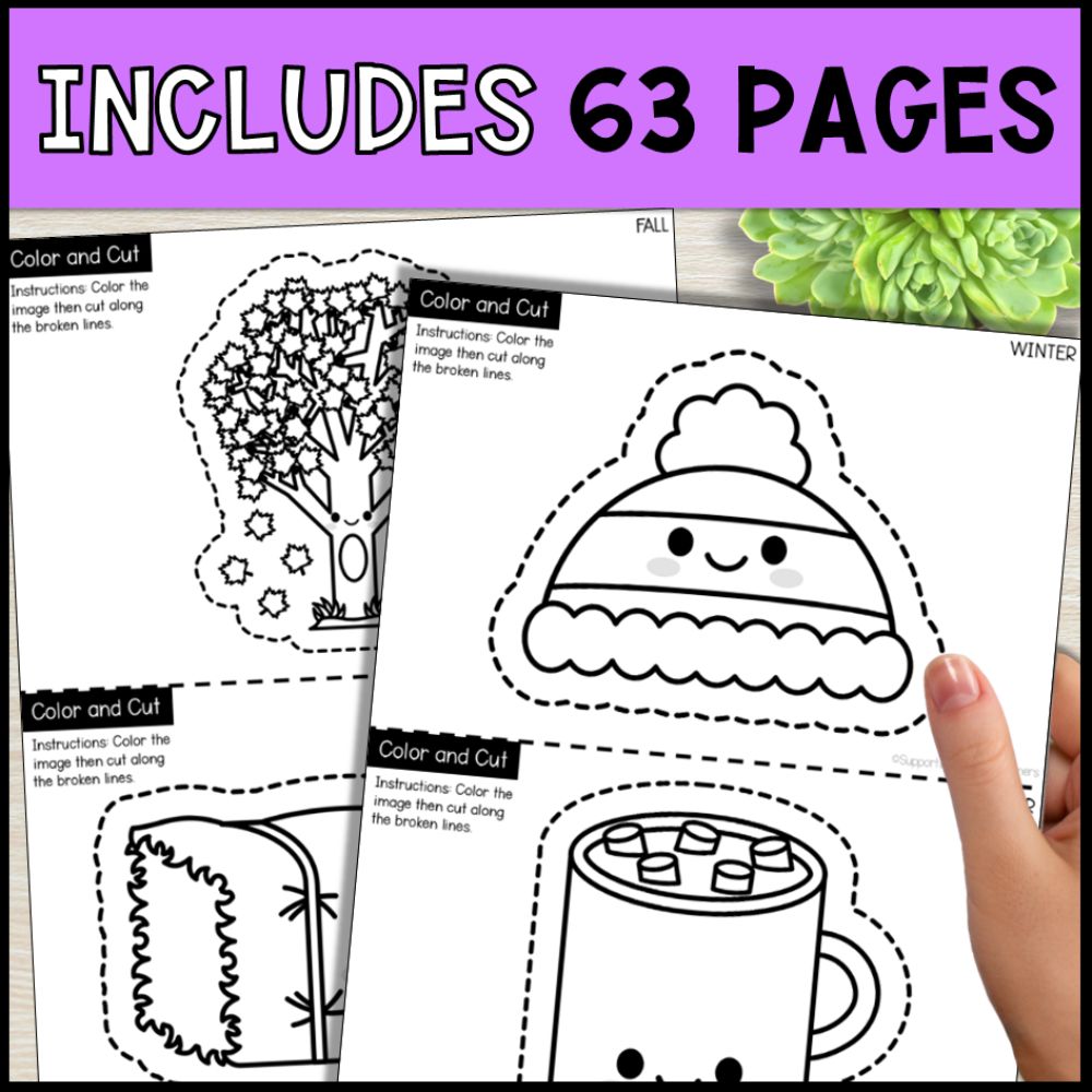 fine motor cutting practice for special education - 4 seasons includes 63 pages