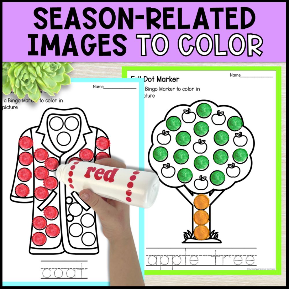 fine motor dot marker bundle for special education - 4 seasons related images to color