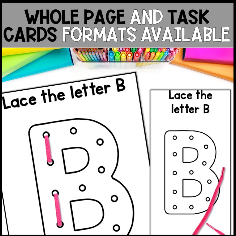 fine motor activity lacing whole page and task cards formats