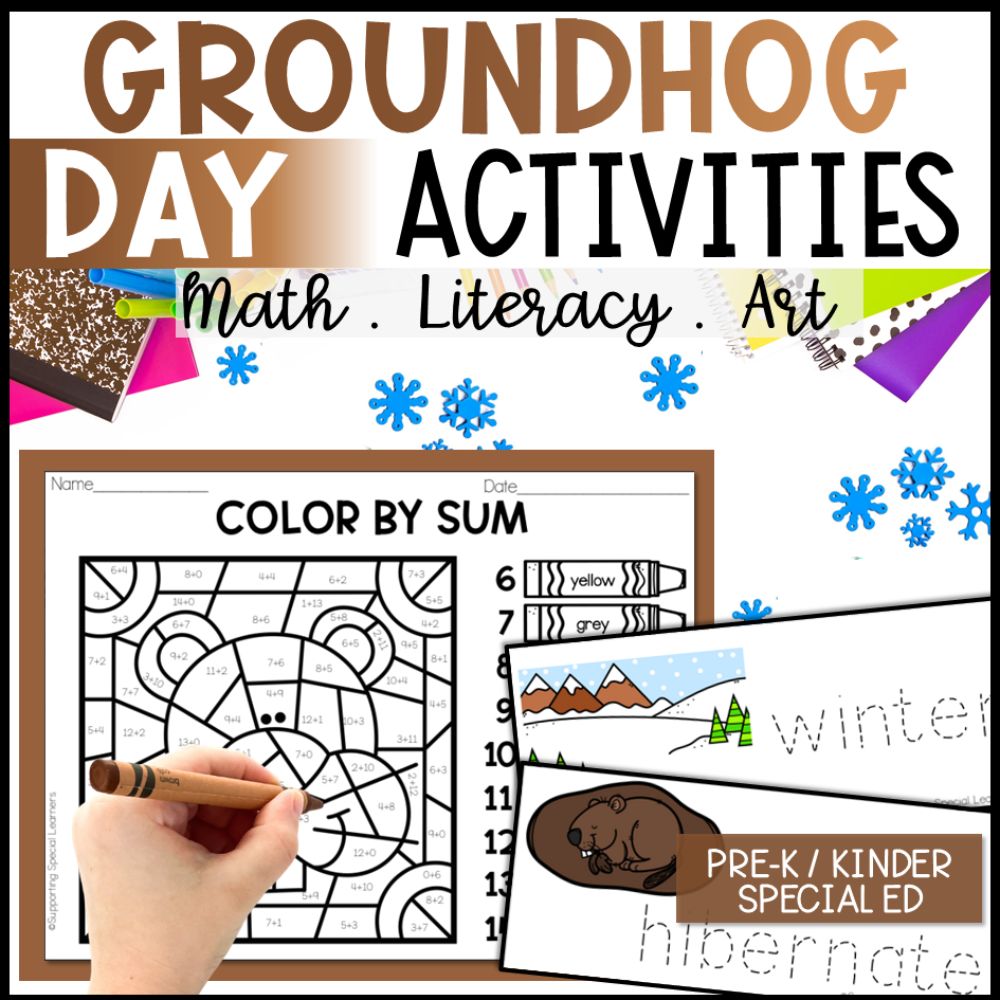 groundhog day math, literacy and art activities cover