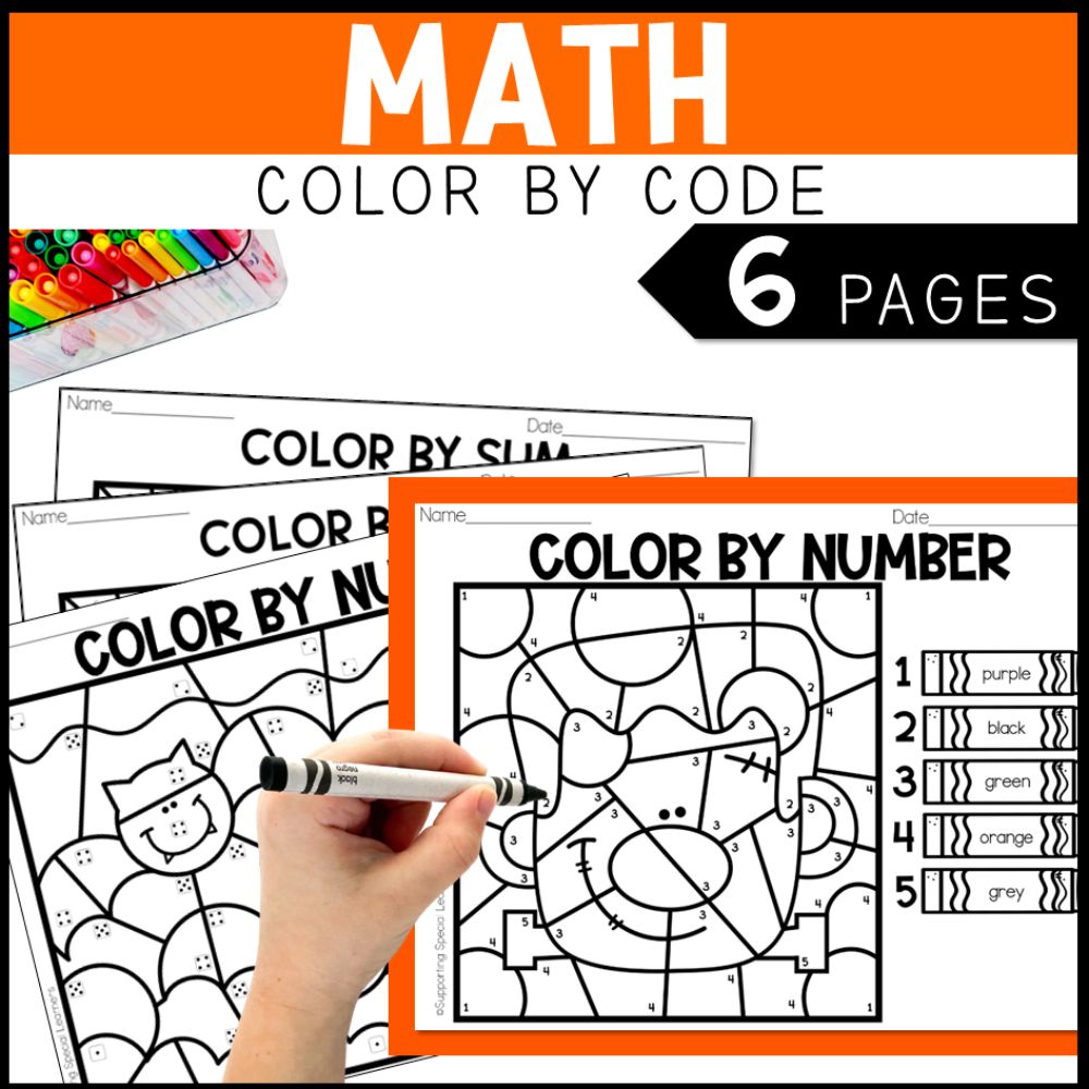 halloween math, literacy, and art color by code