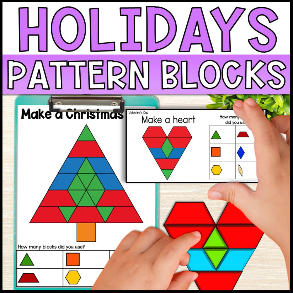 Pattern Making Task Kids Using Objects Holiday Themes Pattern Block Mats & Task Cards Bundle