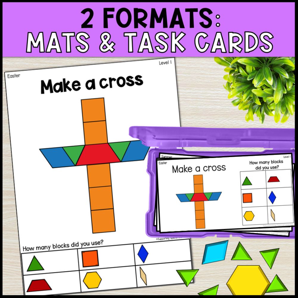 Pattern Block Task Card Designer Holiday Themes Pattern Block Mats & Task Cards Bundle
