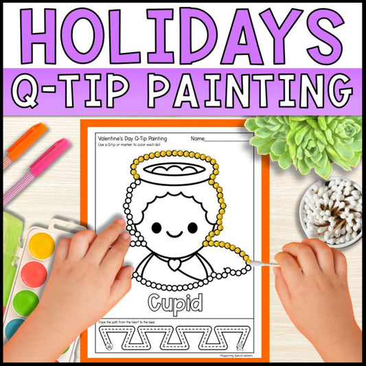 Holiday Q Tip Painting Fine Motor Skills Worksheets - No Prep