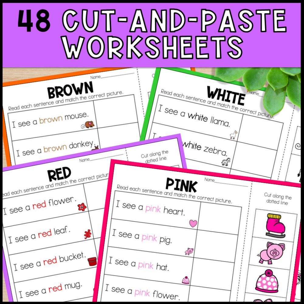 learning colors activities bundle cut and paste worksheets