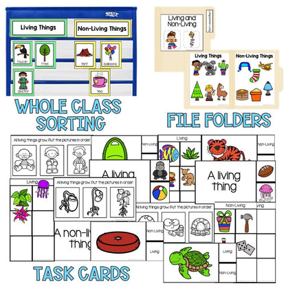 living and non-living things sorting, file folders and task cards