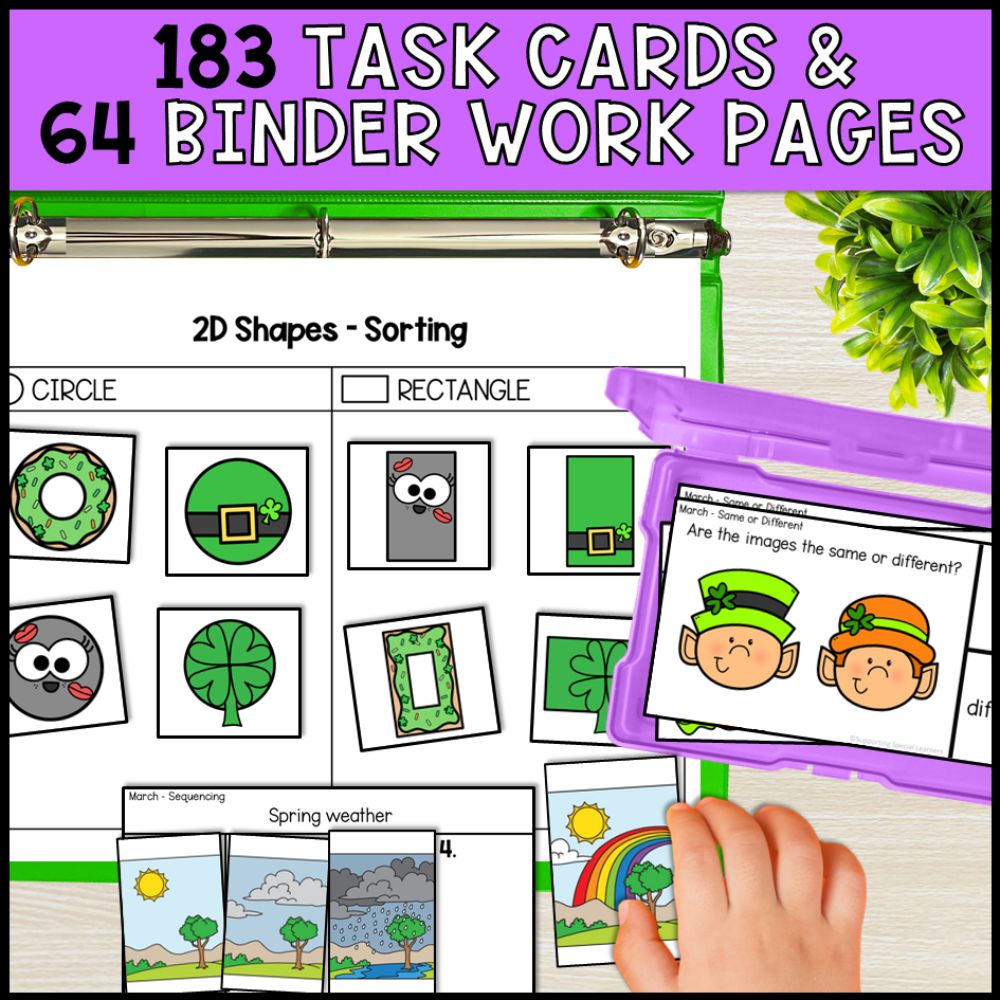 march basic concepts worksheets ela and math practice task cards and binder work pages