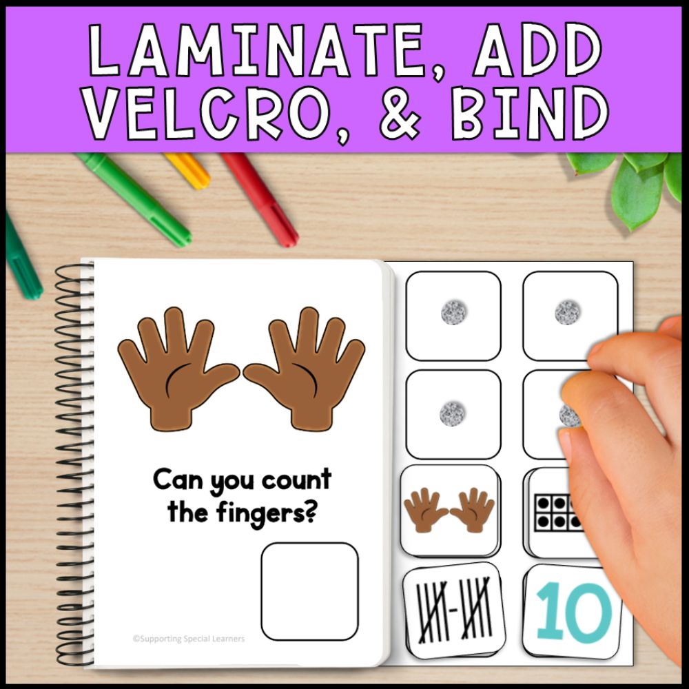 number adapted books for sped counting number recognition laminate add velcro and bind