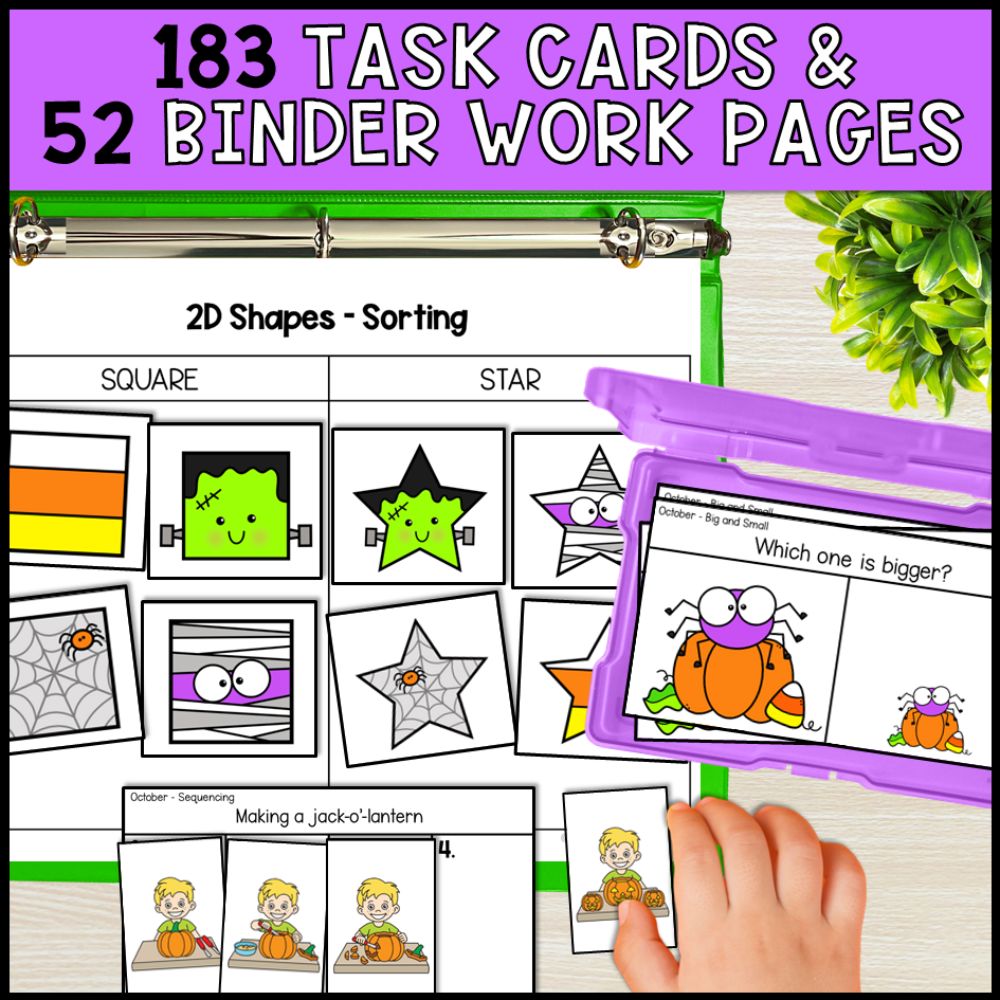 october special education basic concepts ela math worksheets task cards and binder work pages