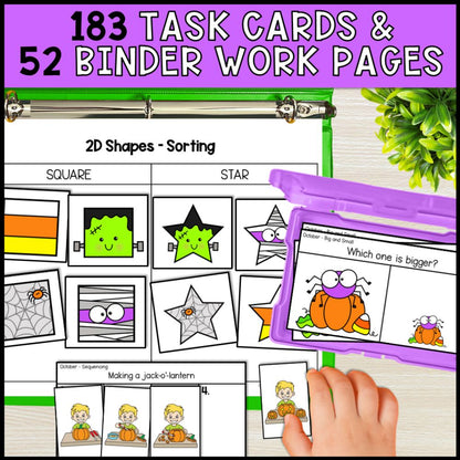 october special education basic concepts ela math worksheets task cards and binder work pages