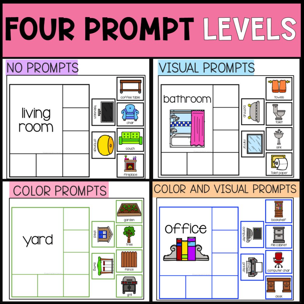 parts of a house sorting activities four prompt levels