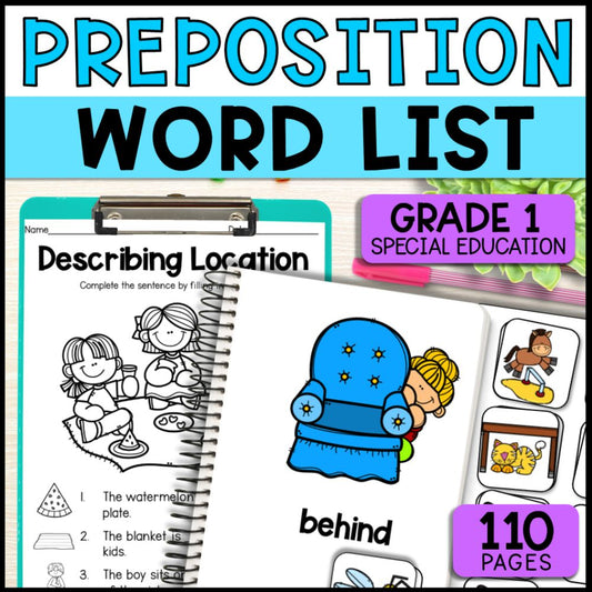 Preposition Activities: Preposition Word List & Visuals