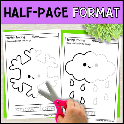 seasonal tracing worksheets and fine motor activities bundle half page format