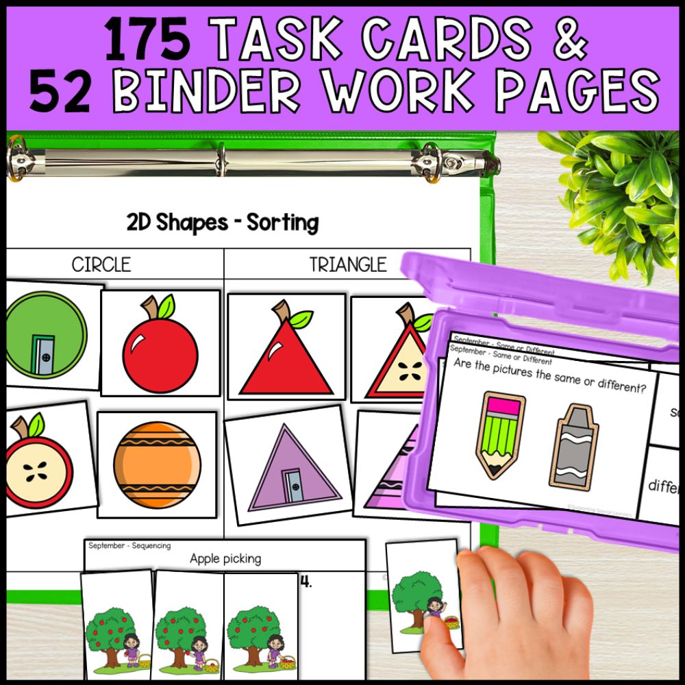 september special education basic concepts ela math worksheets task cards and binder work pages